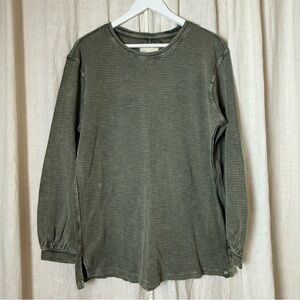 FREE PEOPLE Soul Song Waffle Knit Top Sage Green Oversized Poet Sleeve
